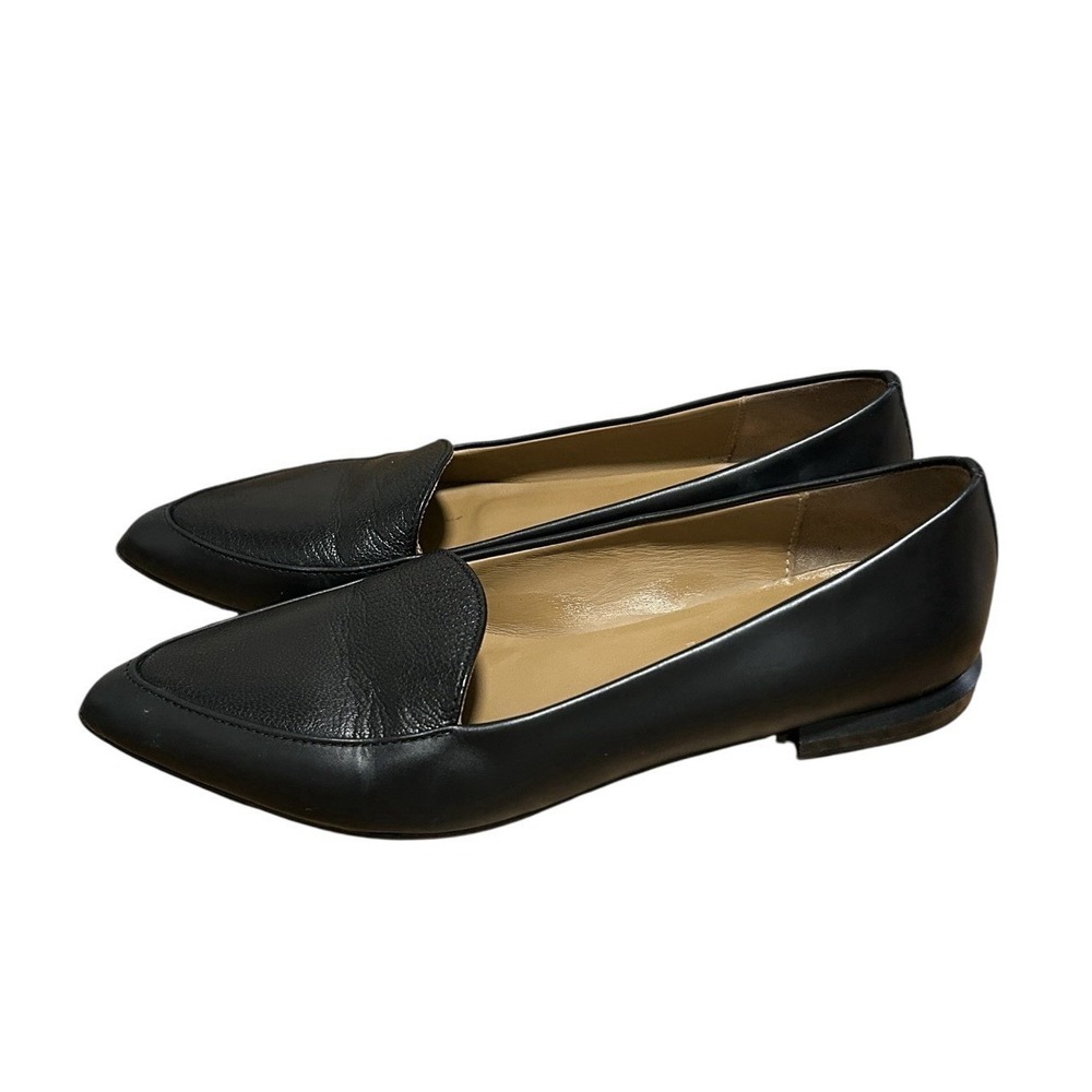 Black Pointed-Toe Leather Flats - Women's Slip-On Loafers - Picture 3 of 8